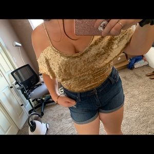 🌸 Gold Velvet Cold Shoulder Bodysuit {PROMO ITEM}